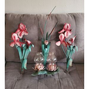 Lily Pad Cattail Lotus Candle Sconce And Metal Iris Wall Sculptures Vintage MCM